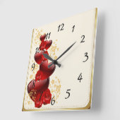 Horloge Carrée Roses rouges et coeurs (Angle)