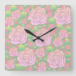 Horloge Carrée Roses sauvages