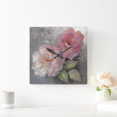 Horloge Carrée Roses sur Grey (Maison)