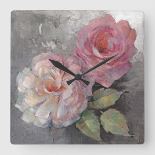 Horloge Carrée Roses sur Grey