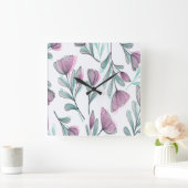 Horloge Carrée Roses violets (Maison)
