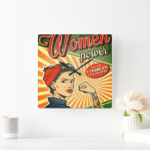 Horloge Carrée Rosie Riveter, Woman Power Retro Design (Maison)