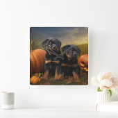 Horloge Carrée Rottweiler Chiot Automne Citrouille de plaisir (Maison)