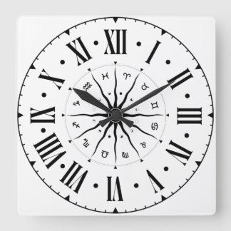 Horloge Carrée Roue Horoscope Avec Numéros Romains