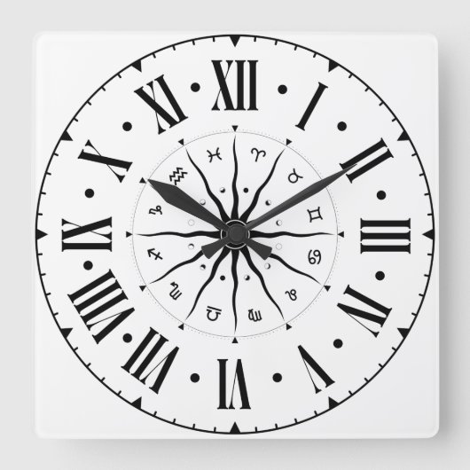 Horloge Carrée Roue Horoscope Avec Numéros Romains (Recto)