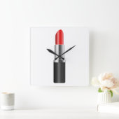 Horloge Carrée Rouge à lèvres rouge (Maison)