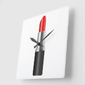 Horloge Carrée Rouge à lèvres rouge (Angle)