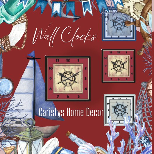 Horloge Carrée Rouge à thème nautique