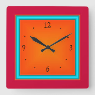 Horloge Carrée Rouge/Aqua/horloge d'Orange>Wall