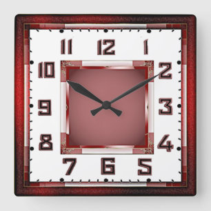 Horloge Carrée Rouge Art déco