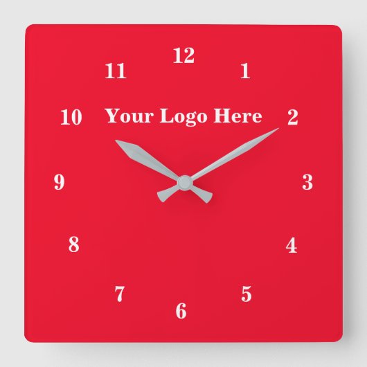 Horloge Carrée Rouge blanc - Personnalisable - Ajouter votre logo (Recto)