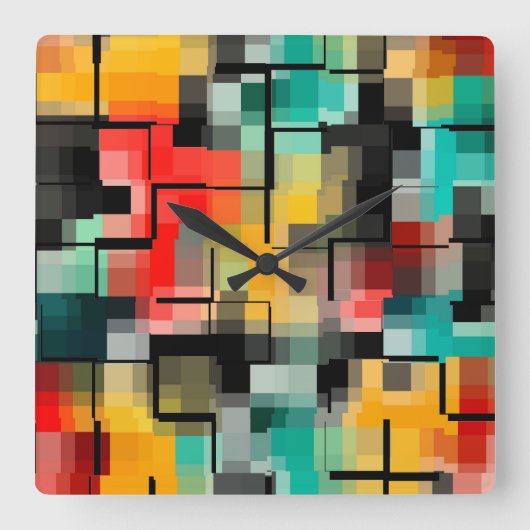 Horloge Carrée Rouge bleu jaune (Recto)
