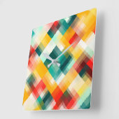 Horloge Carrée Rouge bleu vert jaune blanc Motif Abstrait (Angle)