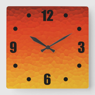 Horloge Carrée Rouge brûlé orange au motif de craquement d'Ombr