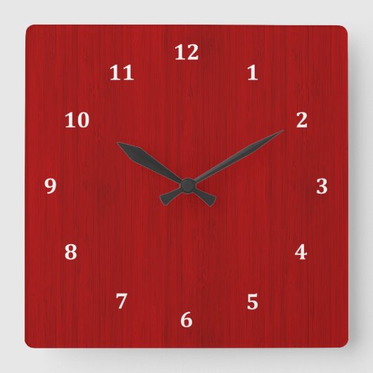 Horloge Carrée Rouge de marron Bambou en bois look (Recto)