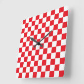 Horloge Carrée Rouge et blanc Checkered (Angle)
