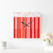 Horloge Carrée Rouge et blanc rustique (Maison)