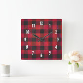 Horloge Carrée Rouge et noir À damiers plaid (Maison)