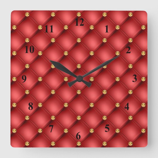 Horloge Carrée Rouge et or Diamant Tufted Cuir Texture luxe (Recto)