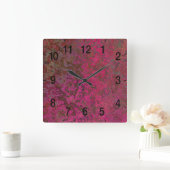 Horloge Carrée Rouge et violet abstrait (Maison)