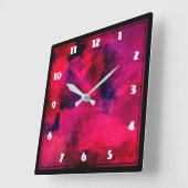 Horloge Carrée Rouge foncé et violet Gras & Abstrait moderne (Angle)