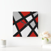 Horloge Carrée Rouge gris noir blanc géométrique (Maison)