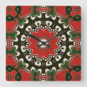 Horloge Carrée Rouge noir vert et blanc Super Mandala (Recto)