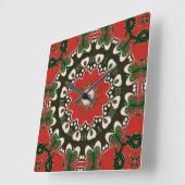 Horloge Carrée Rouge noir vert et blanc Super Mandala (Angle)