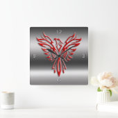 Horloge Carrée Rouge stylized Phoenix Rising ion métallique (Maison)