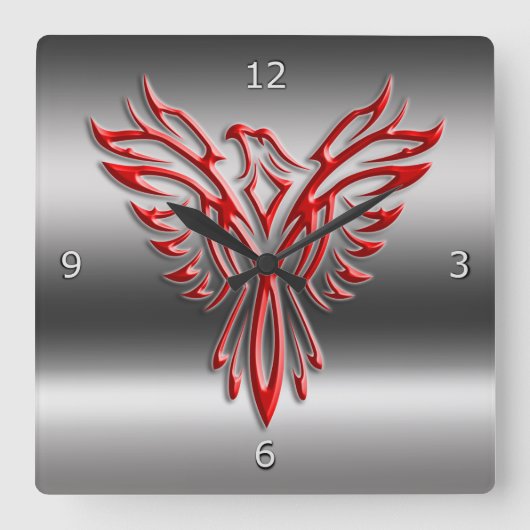 Horloge Carrée Rouge stylized Phoenix Rising ion métallique (Recto)