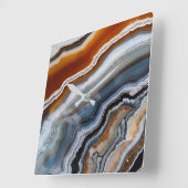 Horloge Carrée Rouge Terracotta Blanc Noir Bleu Or Géode d'âge (Angle)