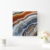 Horloge Carrée Rouge Terracotta Blanc Noir Bleu Or Géode d'âge (Maison)