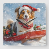 Horloge Carrée Rough Collie Dog in Sledge Let Snow Christmas (Recto)