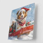 Horloge Carrée Rough Collie Dog in Sledge Let Snow Christmas (Angle)