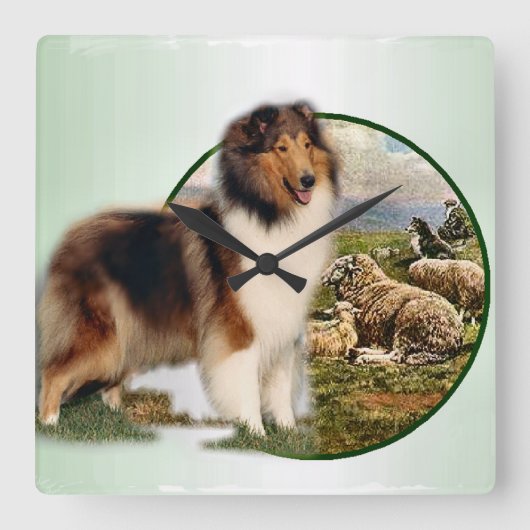 Horloge Carrée Rough Collie Keeper of the Sheep (Recto)