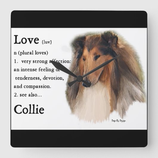 Horloge Carrée Rough Collie Love (Recto)
