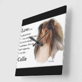 Horloge Carrée Rough Collie Love (Angle)
