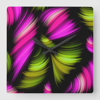 Horloge Carrée Rubans spectraux Abstraits Vert rose