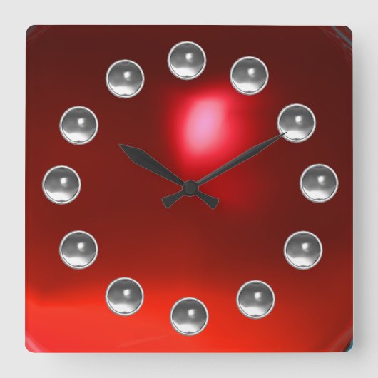 HORLOGE CARRÉE RUBY 3D ROUGE IMPRIMÉ ET PIERRES BLANCHES (Recto)