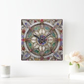 Horloge Carrée Ruby, Amethyst, Sapphire et Pearl Mandala (Maison)
