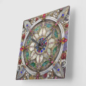 Horloge Carrée Ruby, Amethyst, Sapphire et Pearl Mandala (Angle)