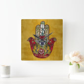 Horloge Carrée Ruby Pomegranate Heart Red Bird Hamsa (Maison)