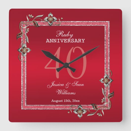 Horloge Carrée Ruby Red Gems & Parties scintillant Ruby 40E Maria (Recto)