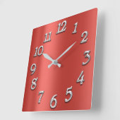 Horloge Carrée Ruby Silk Rouge Métallurgique Arabe Numéros Gris A (Angle)