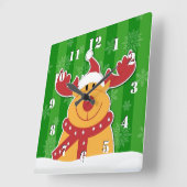 Horloge Carrée Rudolph mignon dans le Noël vert neige (Angle)