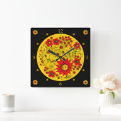 Horloge Carrée Russian Folk Art Flowers (Maison)