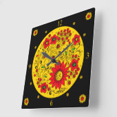 Horloge Carrée Russian Folk Art Flowers (Angle)