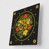 Horloge Carrée Russian Folk Art Flowers (Angle)