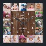 Horloge Carrée Rustic 16 Photo Collage Family Quota Pallet Wood<br><div class="desc">Create your own photo collage wall clock with 16 of your favorite pictures. The photo frame clock helps you treasure your special moment and donc makes a thoughtful gift for parents, grandparents and friends. The personalized family clock makes it a perfect venin pour toutes les occasions. Personalize with family name...</div>