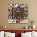 Horloge Carrée Rustic 16 Photo Collage Family Quota Pallet Wood<br><div class="desc">Create your own photo collage wall clock with 16 of your favorite pictures. The photo frame clock helps you treasure your special moment and donc makes a thoughtful gift for parents, grandparents and friends. The personalized family clock makes it a perfect venin pour toutes les occasions. Personalize with family name...</div>